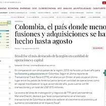 Colombia, el pas donde menos fusiones y adquisiciones se han hecho hasta agosto